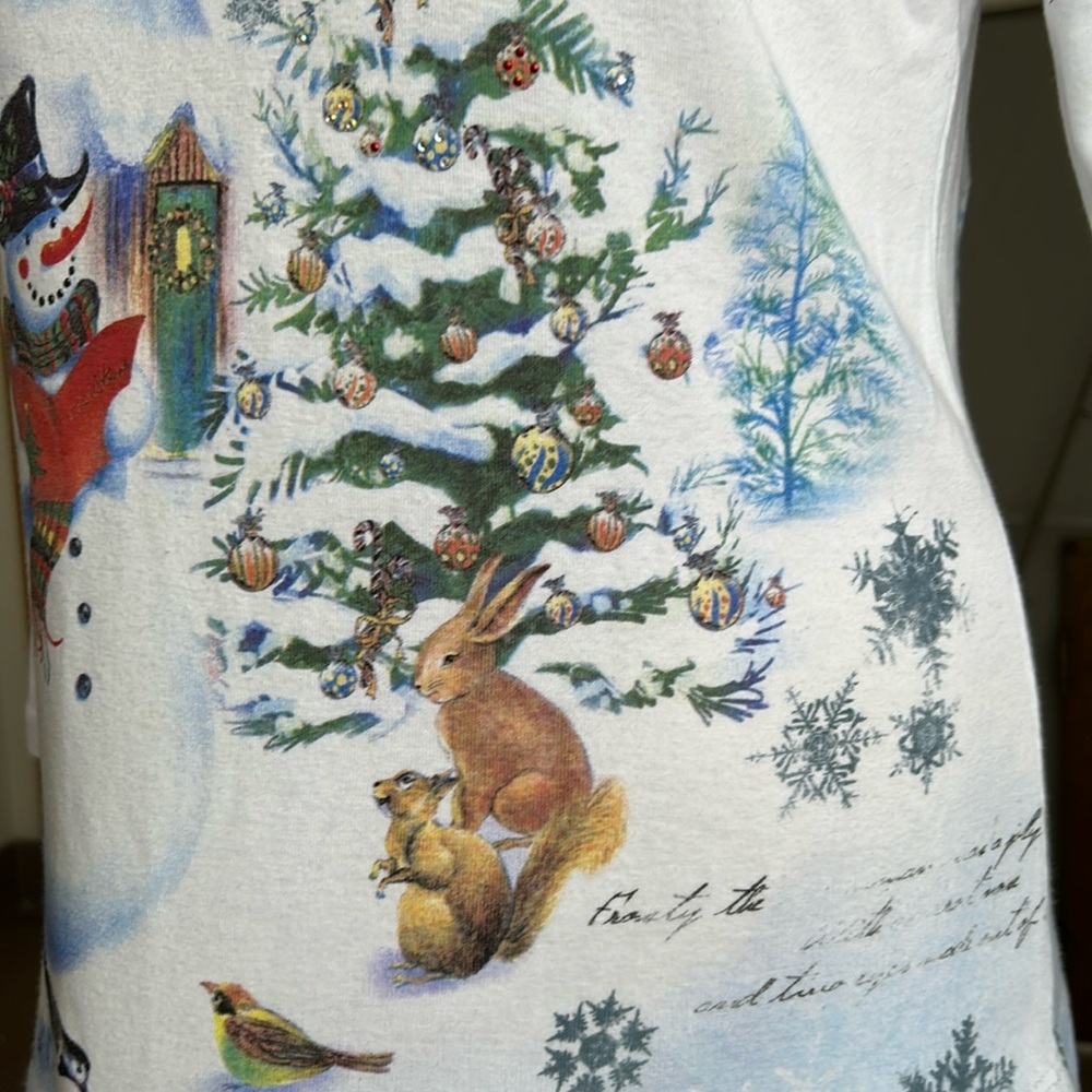 Studio Gem Embellished Christmas Wishes 3/4 Sleeve Top‎ Snowflakes Snowman L/XL - Picture 13 of 16